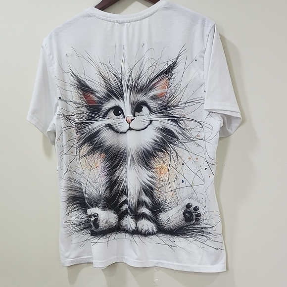 Cat Graphic Tee Playful White - Picture 5 of 6